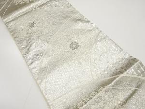 プラチナ銀箔二重織　華紋に竹縞模様織り出し　袋帯